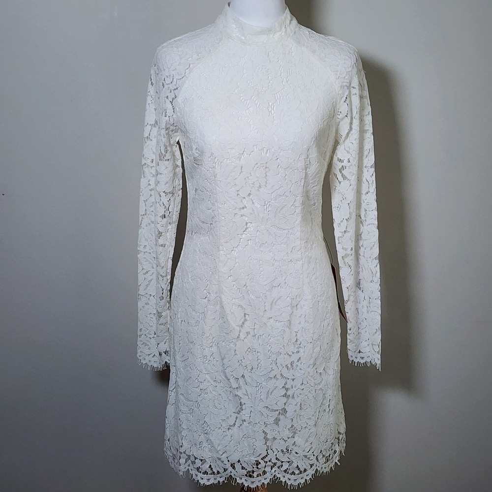 Truth & Fable Lace Mini Dress XS White  Long Sleeve Fairy Coquette Bridal NEW